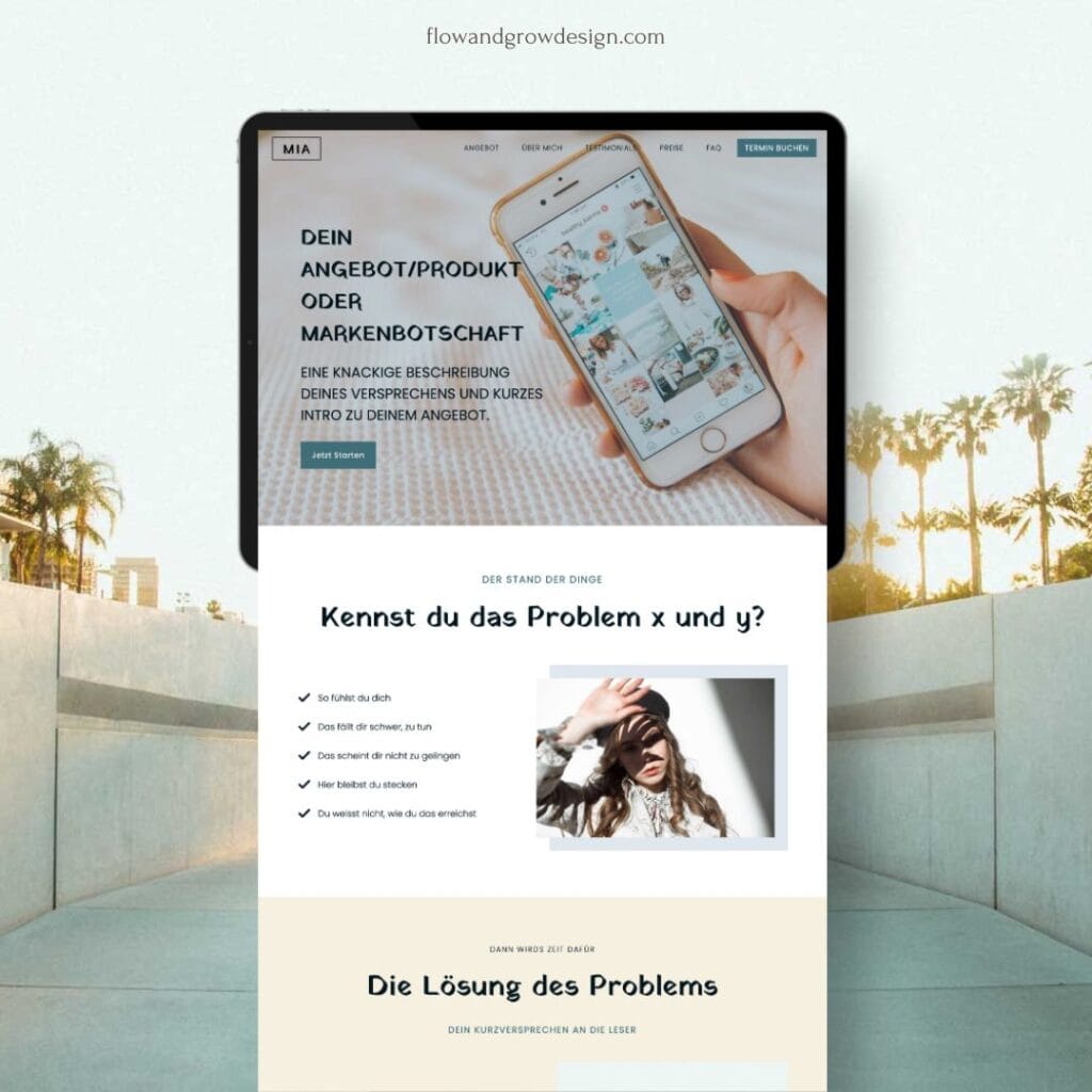 mia landingpage mockup